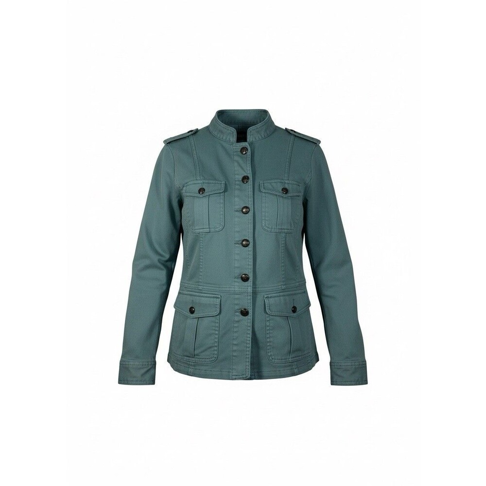 Talbots Womens Medium Green Denim Jacket Long Sleeve Pockets